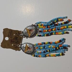 NWT Justin Beaded Bullhead Dangling Colorful  Earrings